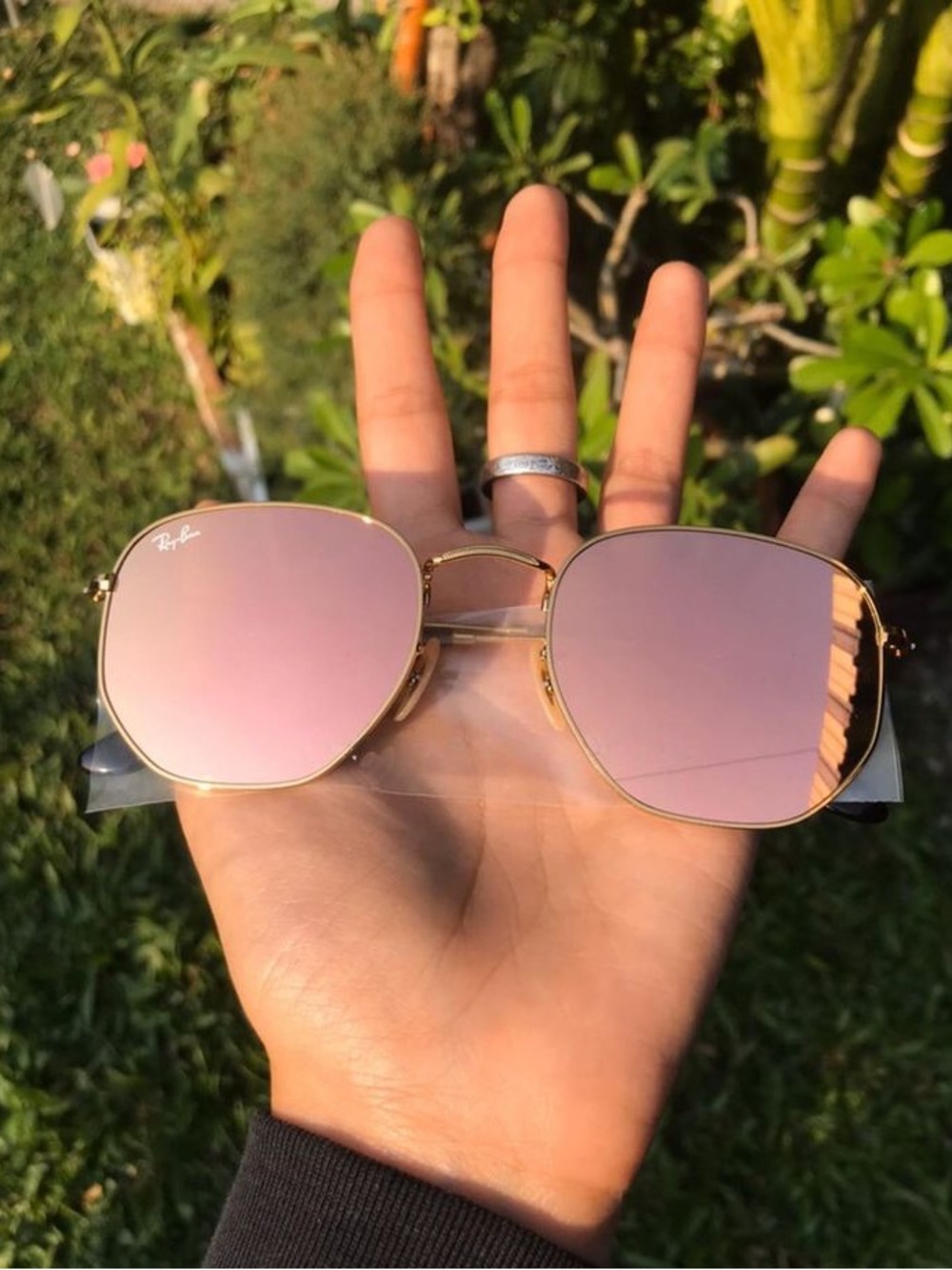 Ray-Ban RB3548N Hexagonal Rose Gold and Pink Sunglasses